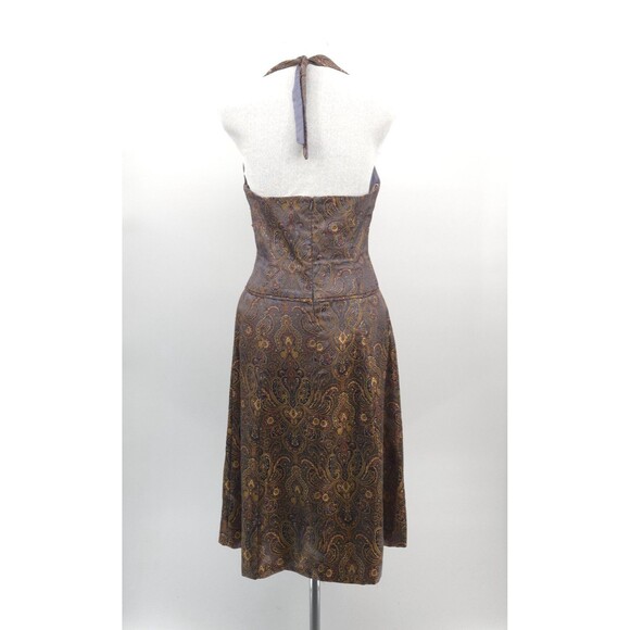 Harold's satin scroll print halter dress Size 6 gold grey knee-length old money - Picture 3 of 9